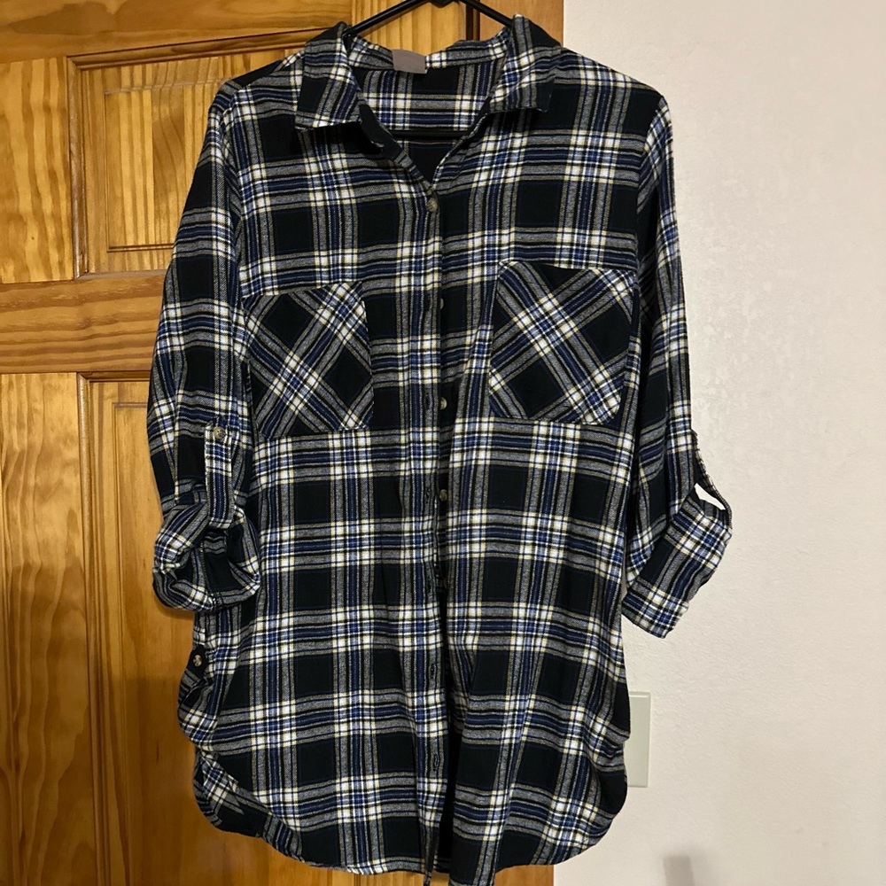 Black and White Plaid Button-Up Shirt